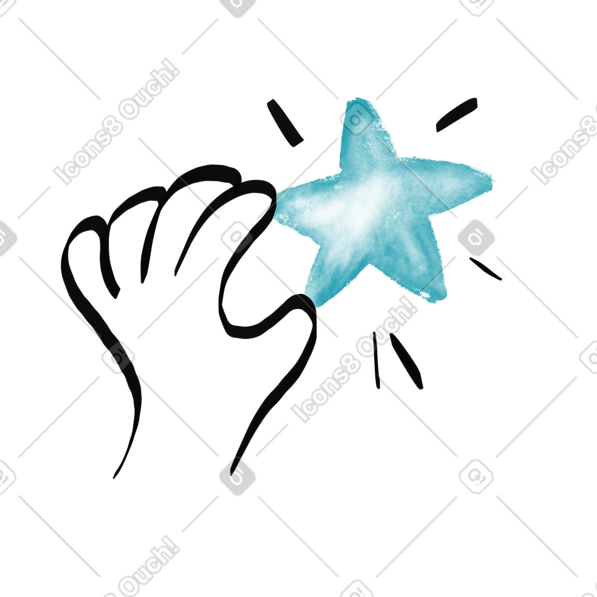 Star rating hand touching shining blue favorite symbol sketch illustrazione in stile Watercolor scarica in PNG, SVG
