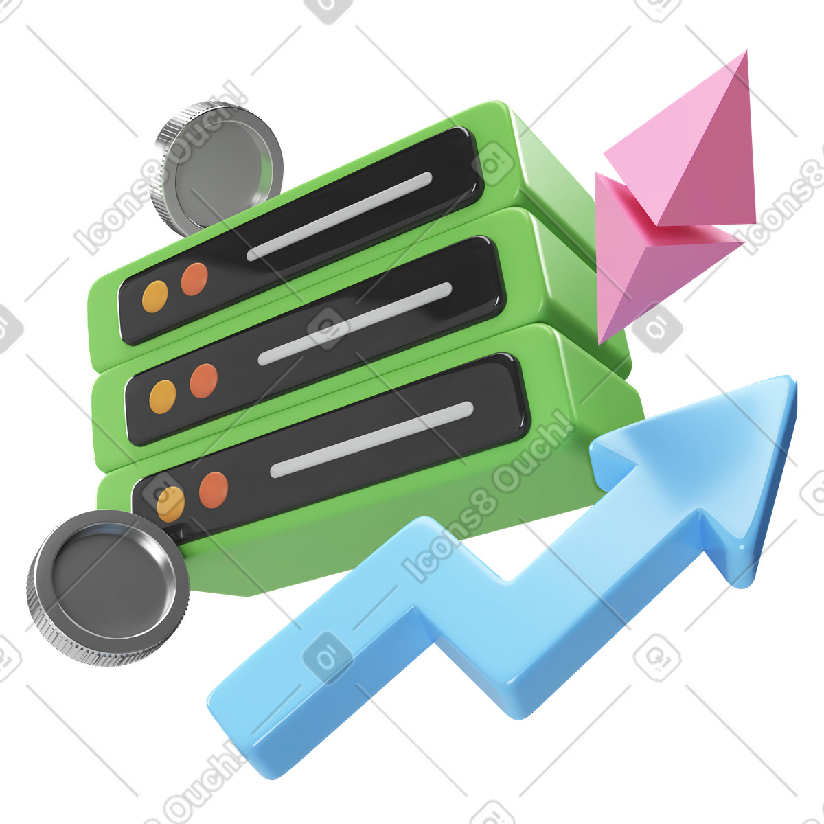 Rising crypto market with secure data servers illustration in PNG, SVG