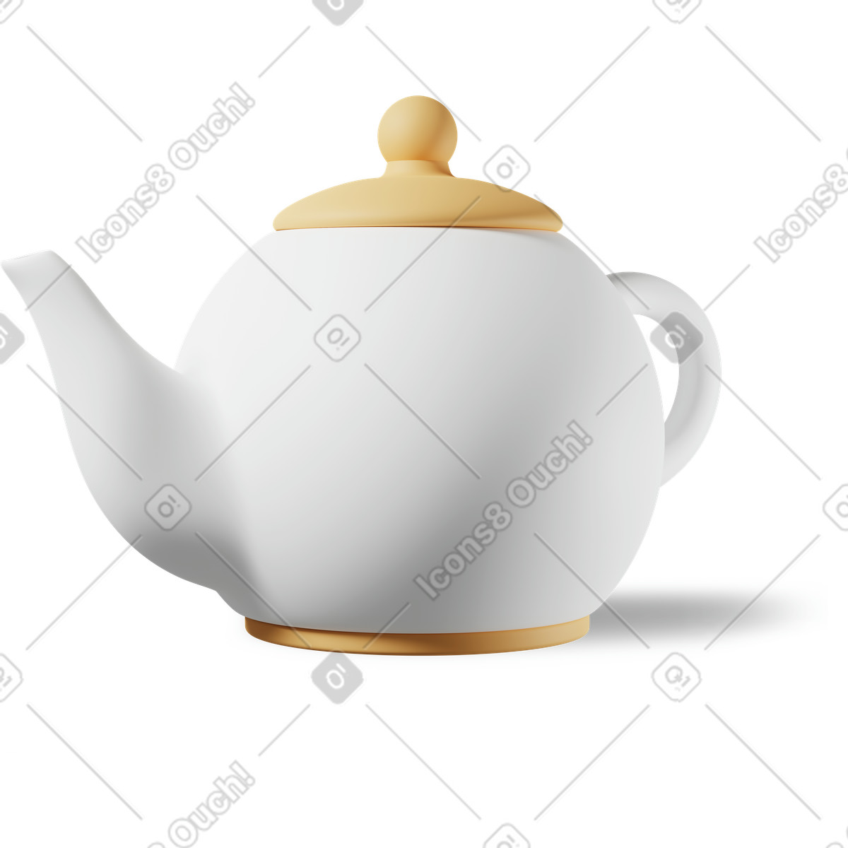3D Casual life 스타일의 White tea pot 일러스트레이션 PNG, SVG 다운로드