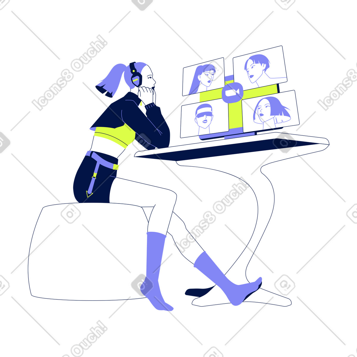 Remote worker joining virtual meeting, online communication for business-Illustration im Glow-Stil als Download in PNG, SVG