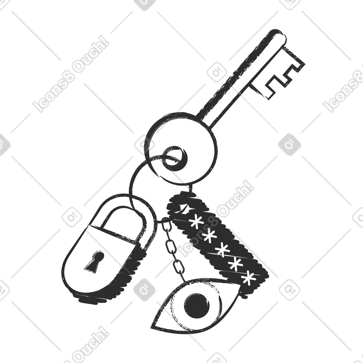 Ilustración Key ring with lock and password clue, online privacy authentication en estilo Graphite a descargar en PNG y SVG