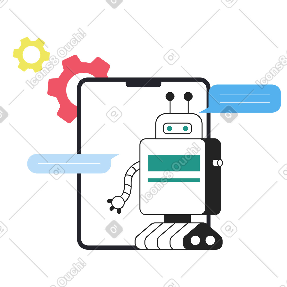 Support chatbot answering customers' questions illustration in Boba style download in PNG, SVG