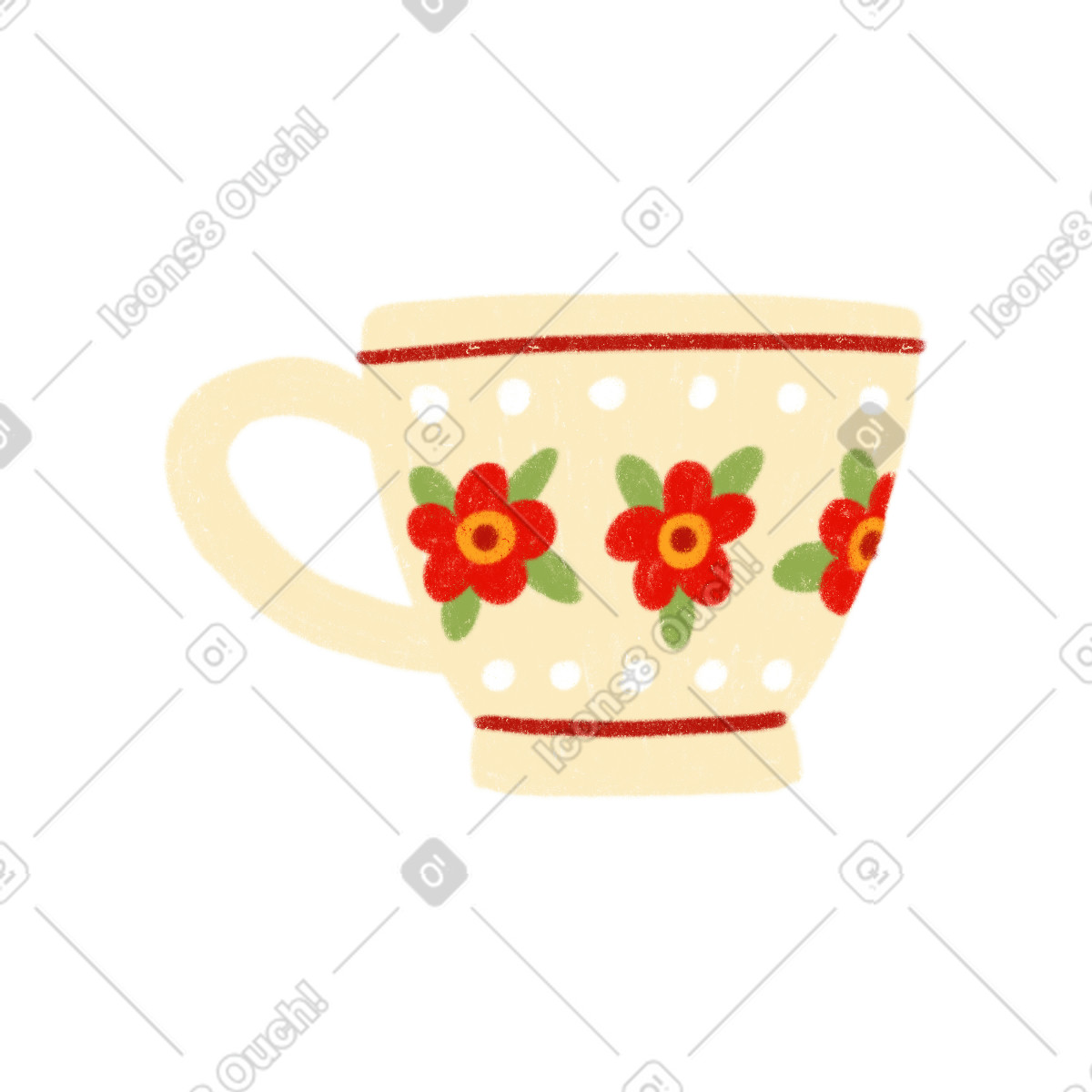 Cup with flowers illustration in Cozy style download in PNG, SVG