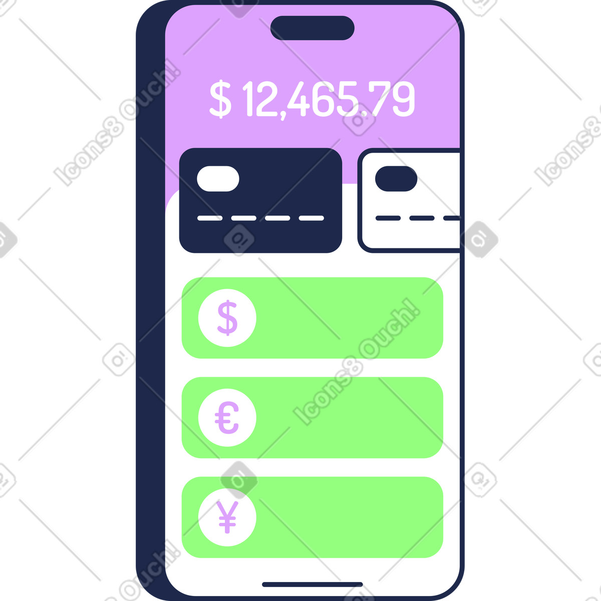 Mobiltelefon mit wechselkurs auf dem bildschirm-Illustration im Outline-Stil als Download in PNG, SVG