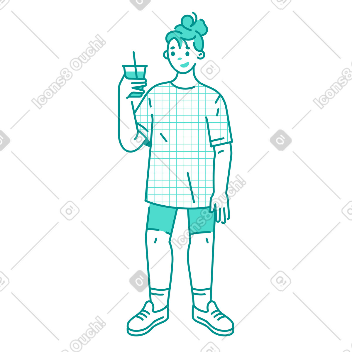 Woman with Lemonade in glass illustration Natty style download PNG, SVG