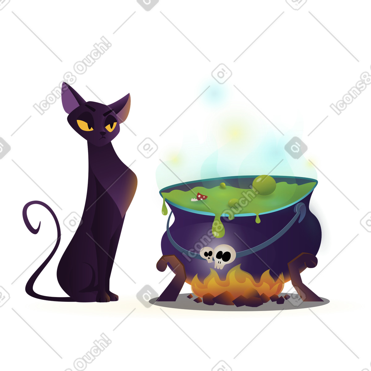 Katze und der zauberkessel-Illustration im Halloween Party-Stil als Download in PNG, SVG