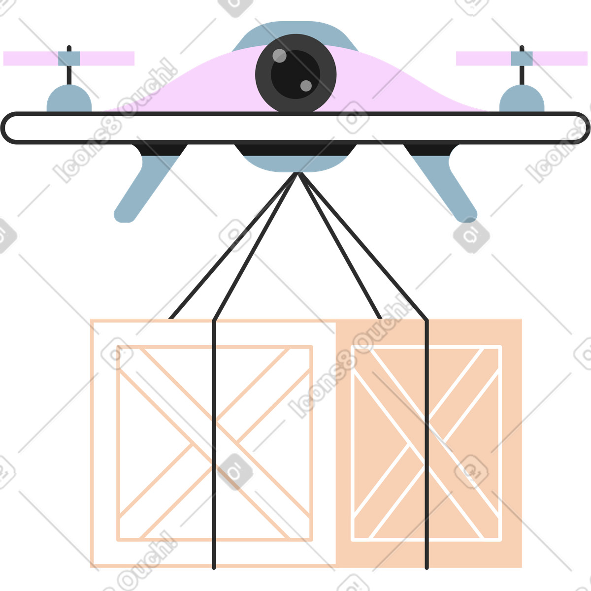 Ilustração de Quadcopter drone with package em no estilo Marginalia para baixar em PNG, SVG