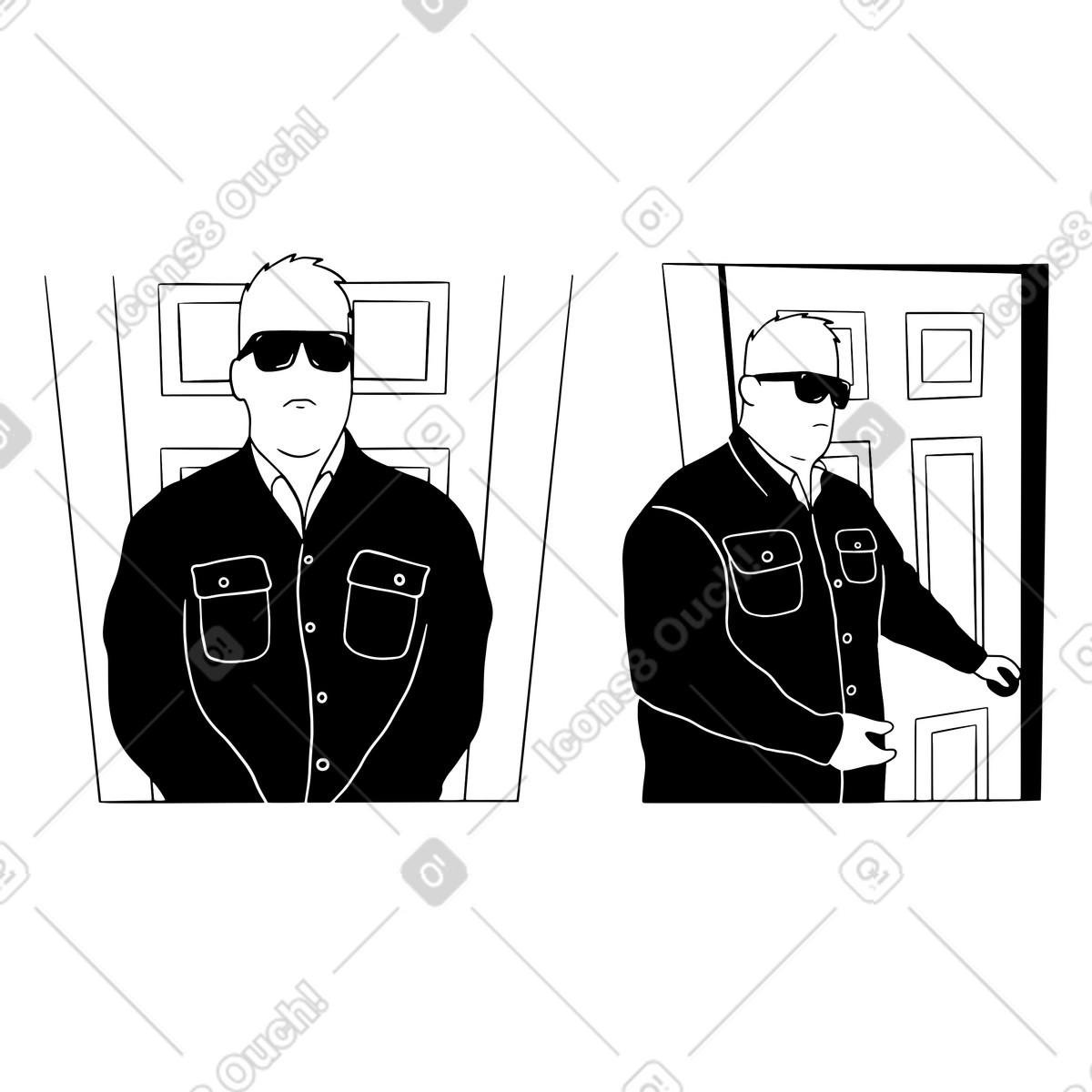 Dudes スタイルの 説得力のある用心棒がドアを開ける のイラストをPNG、SVG形式でダウンロード