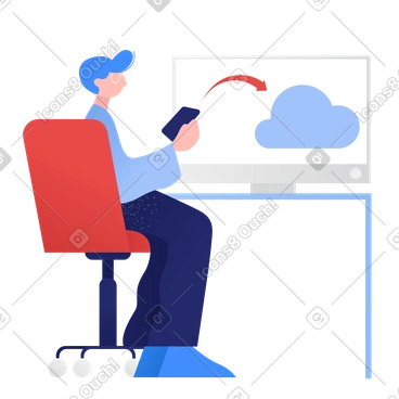 Man uploading files from phone to cloud PNG, SVG
