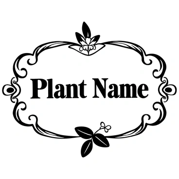 A vintage plant label displaying the words "Plant Name" in a stylish botanical font at the center. The label has decorative borders featuring intricate floral motifs. There are small illustrations of leaves and flowers surrounding the text. The overall design conveys a classic, elegant aesthetic.