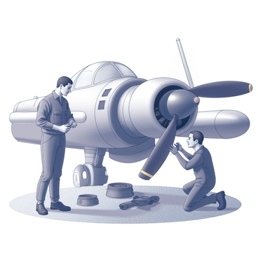 A pilot and a mechanic inspecting an aircraft engine together