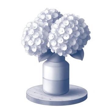 A vibrant bouquet of blue and pink hydrangeas arranged in a rustic vase on a wooden table.