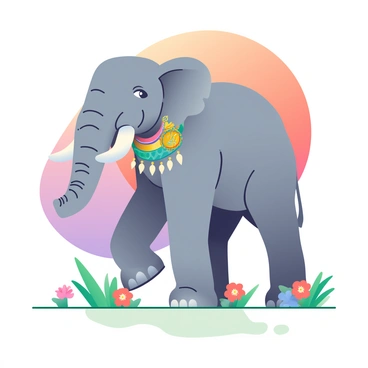 A majestic elephant adorned with intricate traditional jewelry and patterns