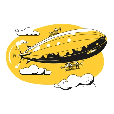 A large airship gliding gracefully through fluffy clouds. The airship is equipped with multiple propellers and features intricate gears and brass accents along its body. Smoke trails behind the engine as it moves through the sky. The clouds are softly shaped, adding a sense of depth to the scene. The sunlight reflects off the airship's metallic surfaces, creating highlights that emphasize its design.