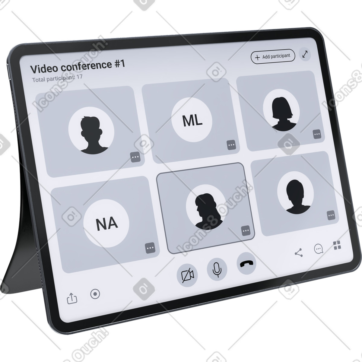 Ilustración Plataforma de reuniones virtuales, videollamadas corporativas, colaboración en el lugar trabajo digital estilo 3D Pro a descargar PNG y SVG