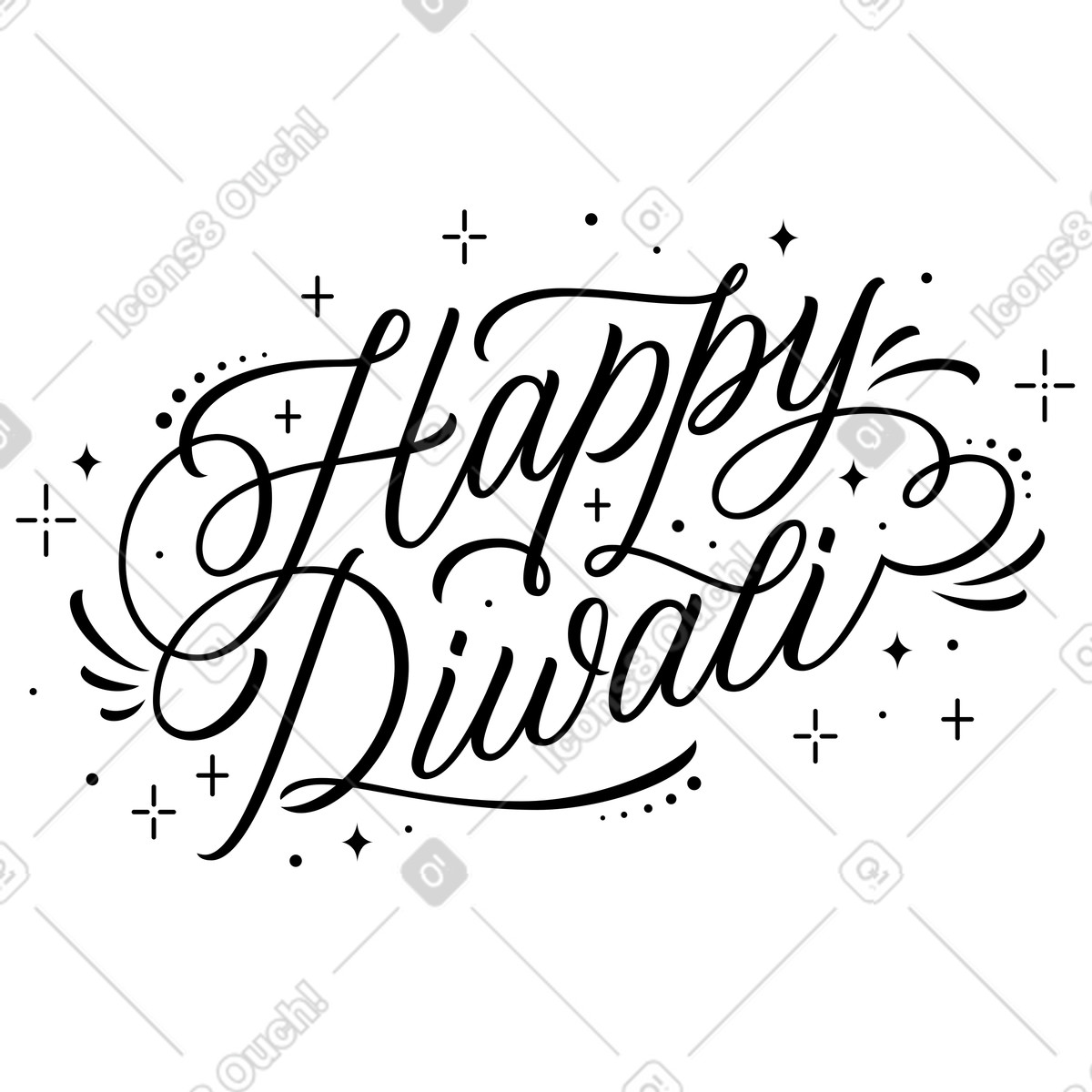 Lettering happy diwali with flourish elements text illustration in style download in PNG, SVG