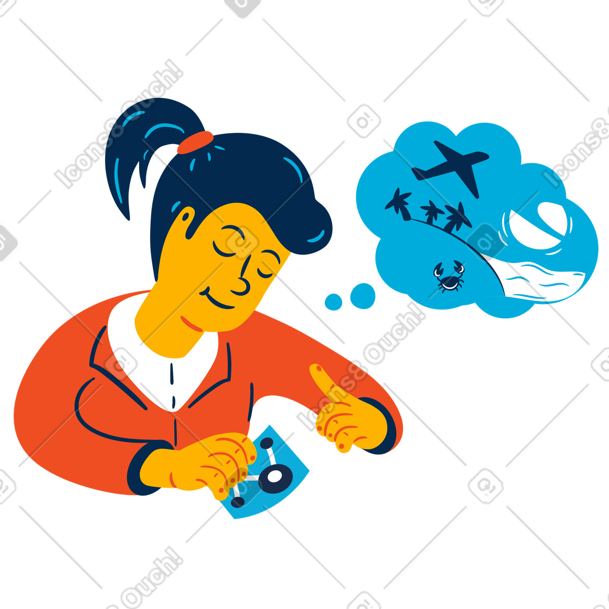 Flame スタイルの エキゾチックな休暇を夢見る女性 のイラストをPNG、SVG形式でダウンロード