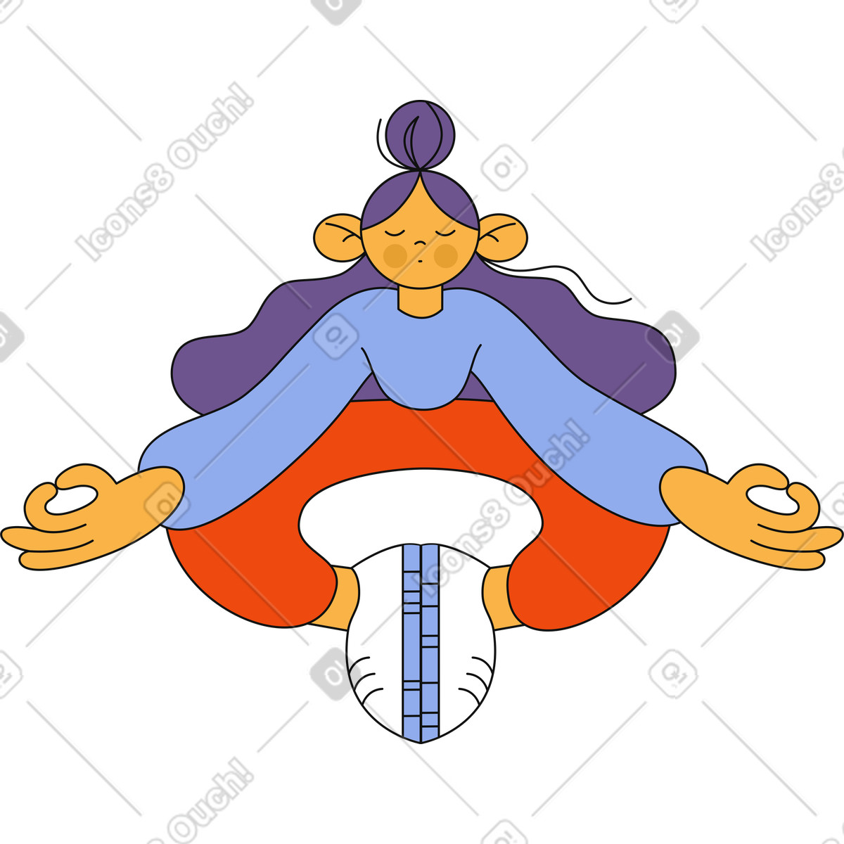 Meditating woman in lotus position animierte Illustration im Bloom-Stil als Download GIF, Lottie (JSON), AE