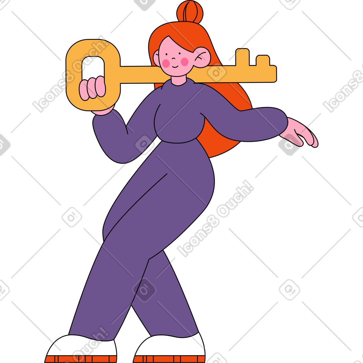 Illustration Woman with a big key on her shoulders dans le style Bloom à télécharger aux formats PNG, SVG