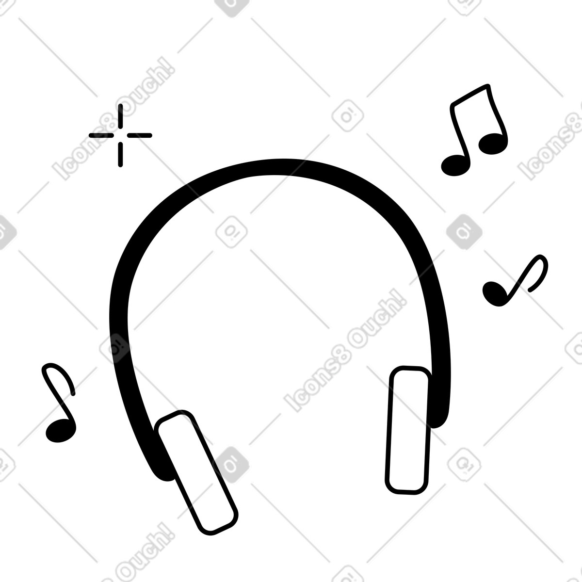 Ilustración Music headphones surrounded by floating notes for audio streaming en estilo Notion Line Art a descargar en PNG y SVG