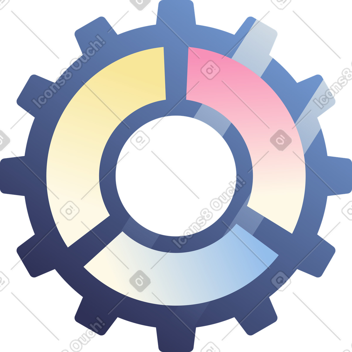 Ilustración Engranaje con segmentos de colores en estilo Beam a descargar en PNG y SVG