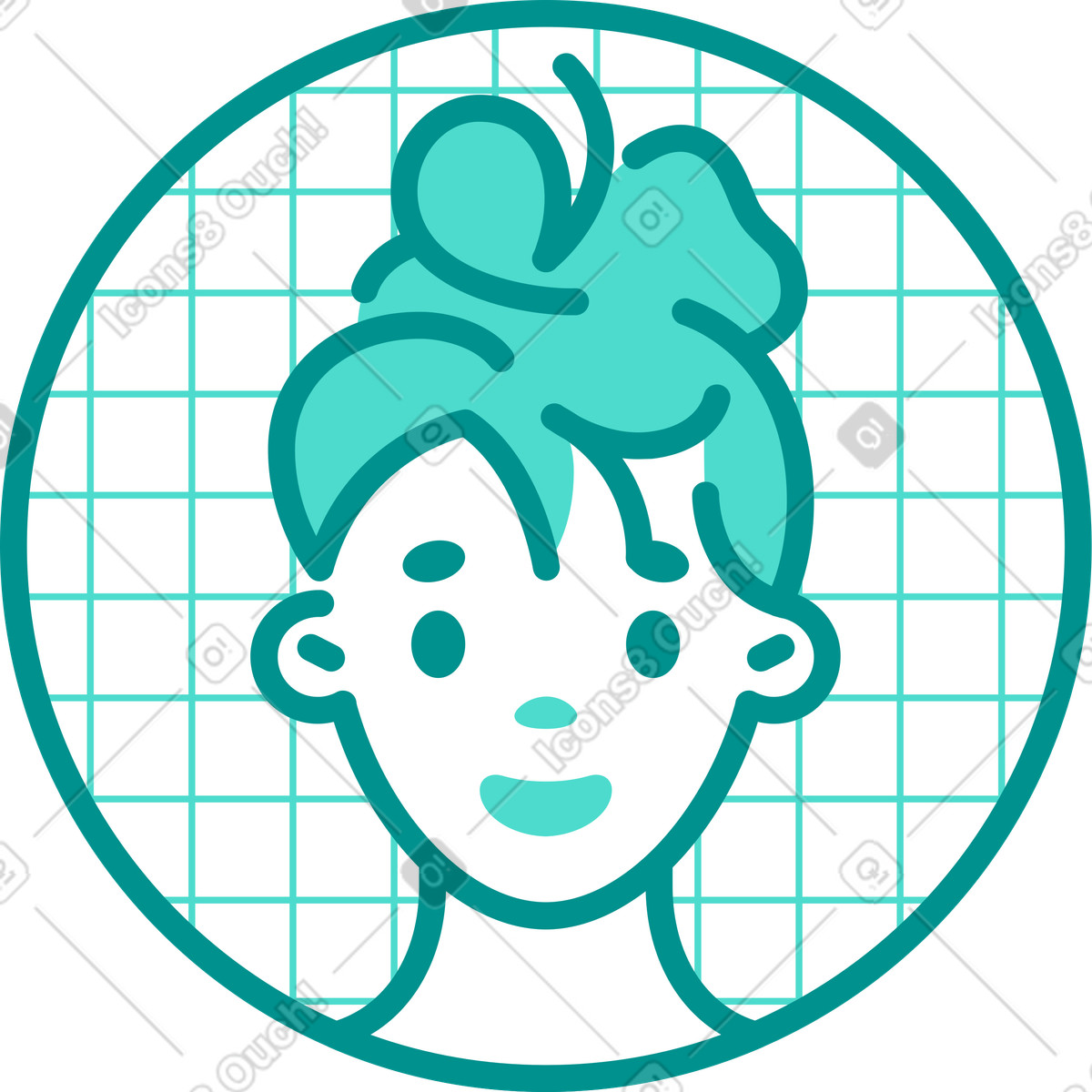 Illustration Icône d'avatar de femme vue face verte dans le style Natty à télécharger aux formats PNG, SVG