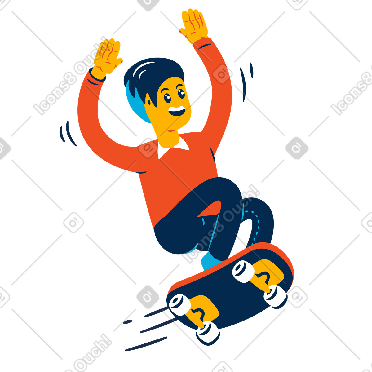 Mann macht einen trick auf einem skateboard-Illustration im Flame-Stil als Download in PNG, SVG