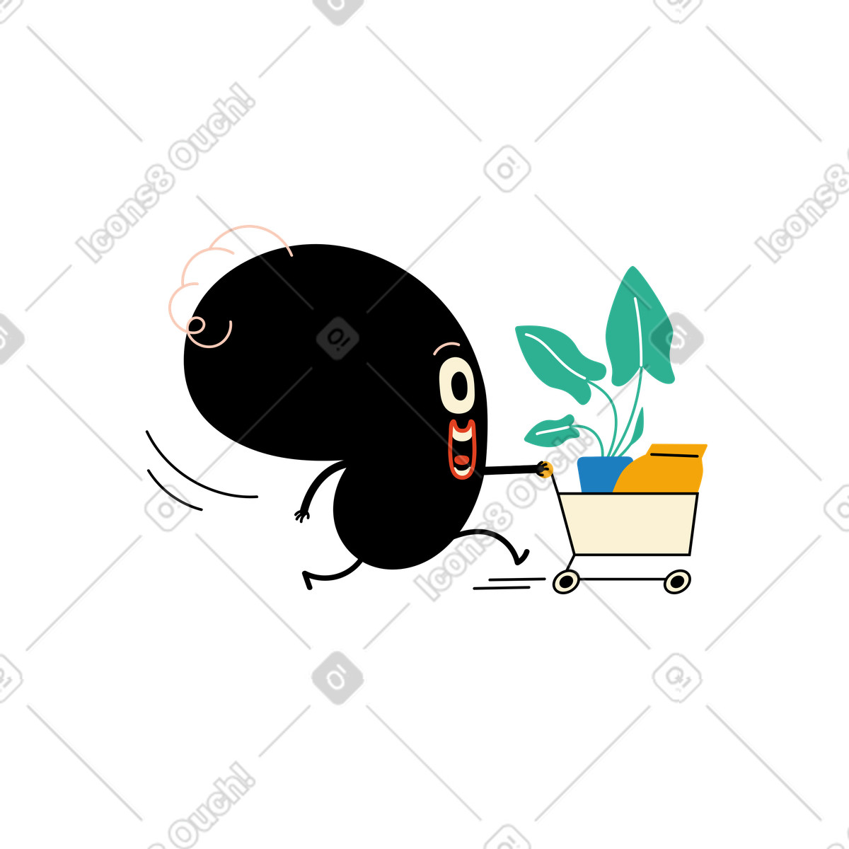 Illustration Caractère shopping pour les plantes en pot dans le style Jelly à télécharger aux formats PNG, SVG