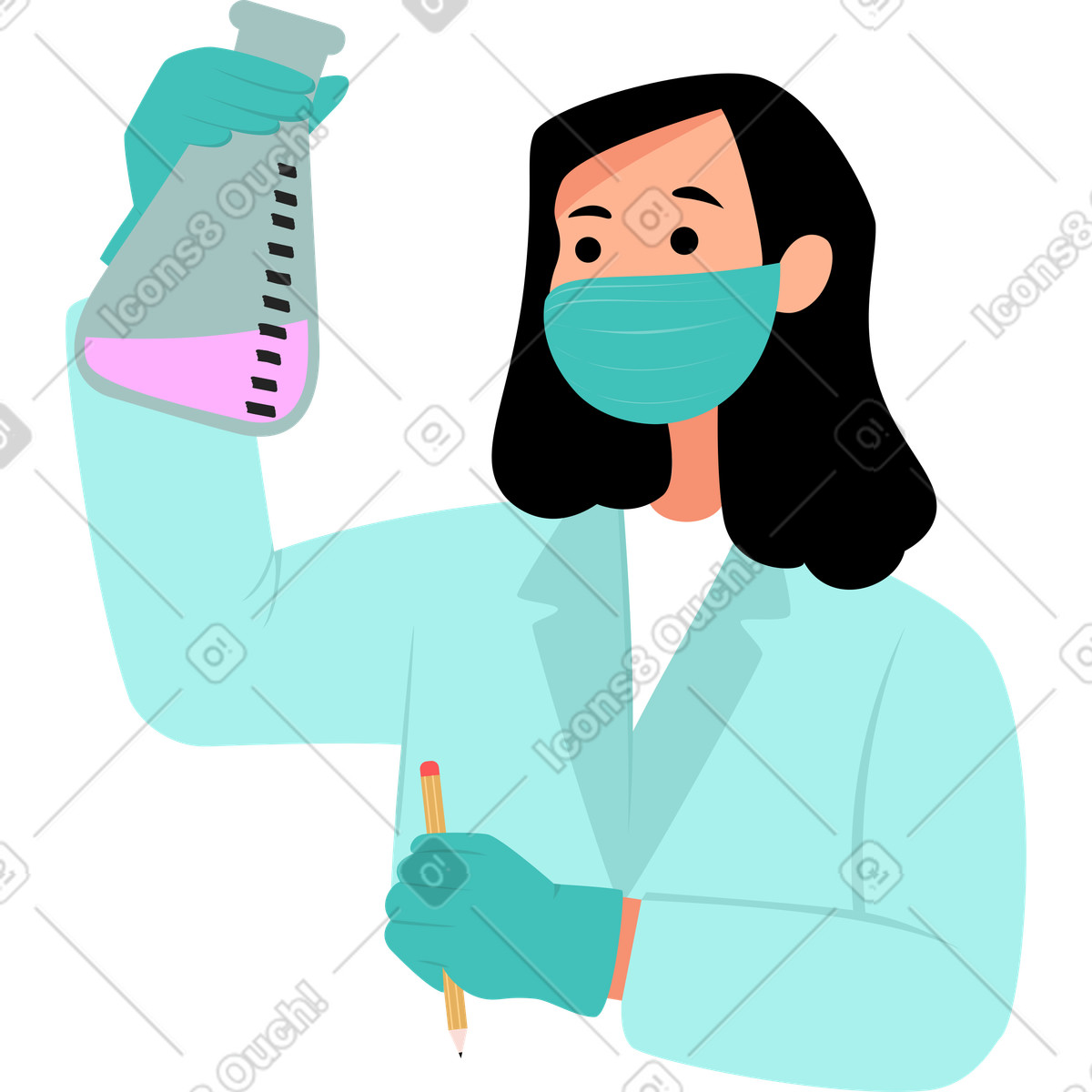 Woman scientist in mask illustration Lagom style download PNG, SVG