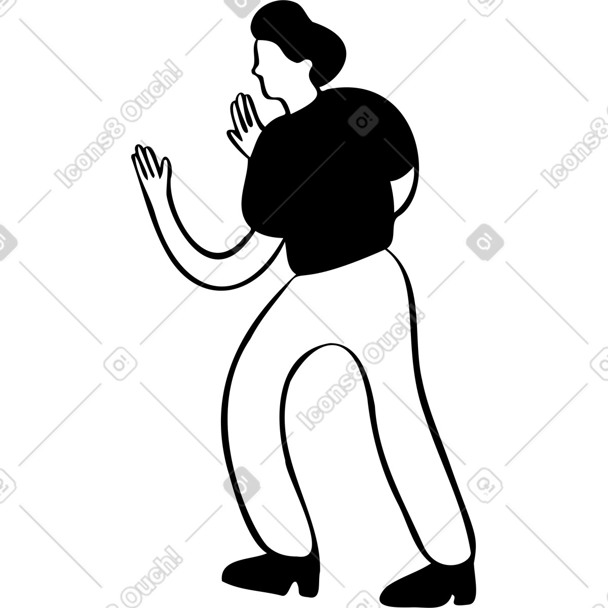 Ilustración Hombre de pie con las manos en alto estilo Journal a descargar PNG y SVG