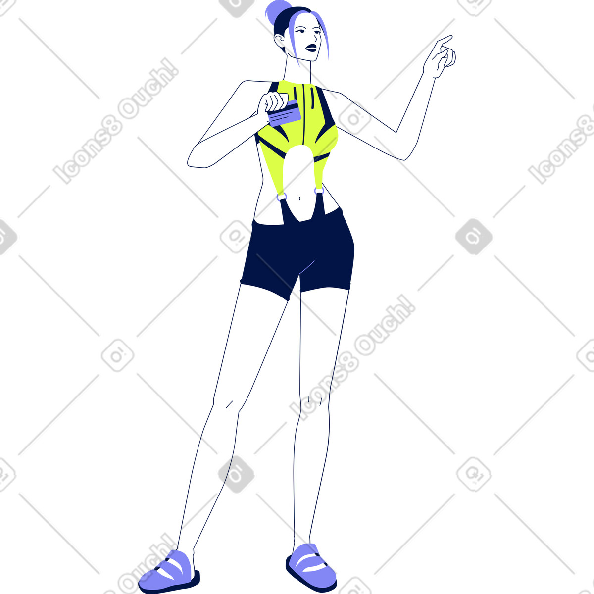 Ilustración Mujer joven con tarjeta de pago en estilo Glow a descargar en PNG y SVG