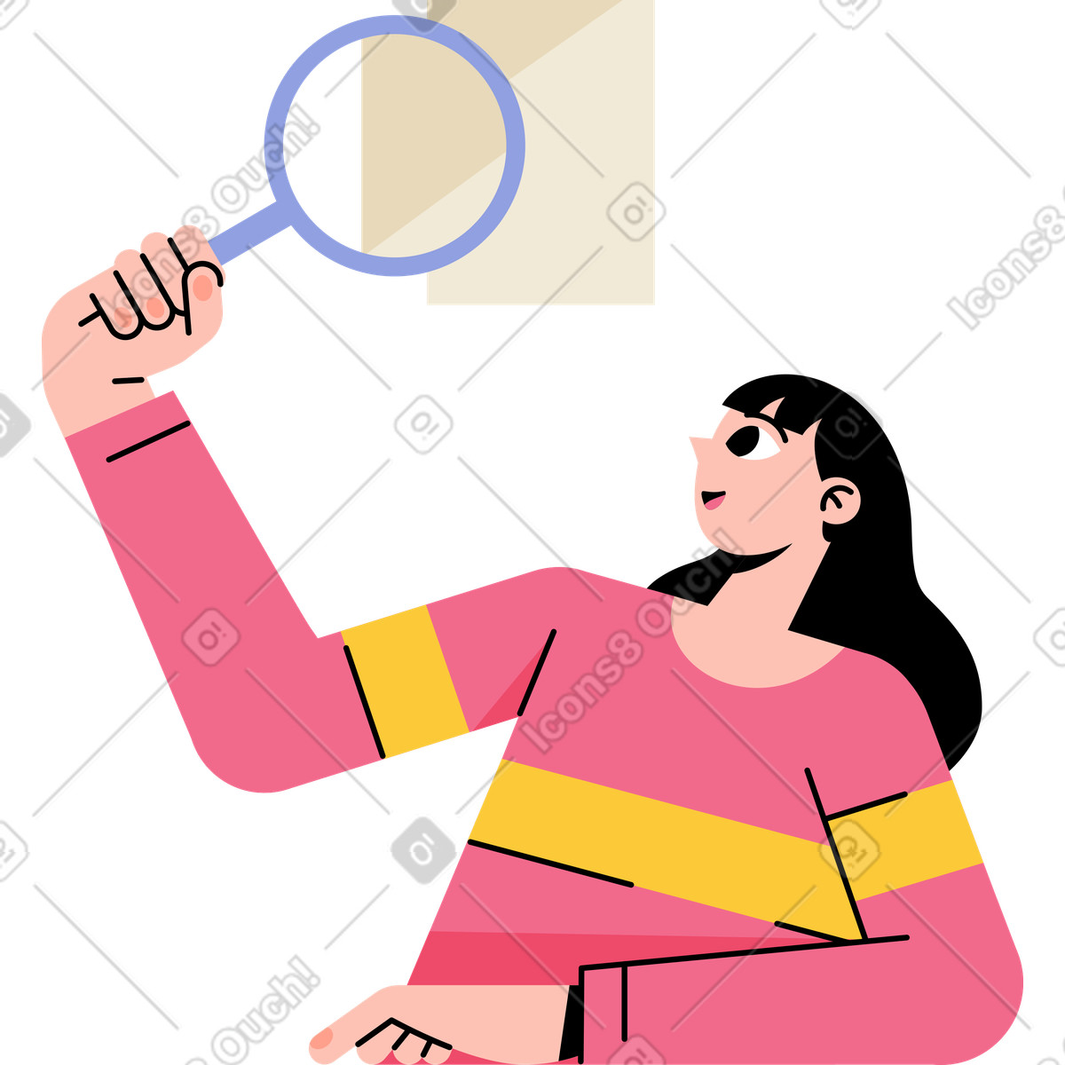 Woman searching with a magnifying glass illustration in Juicy style download in PNG, SVG