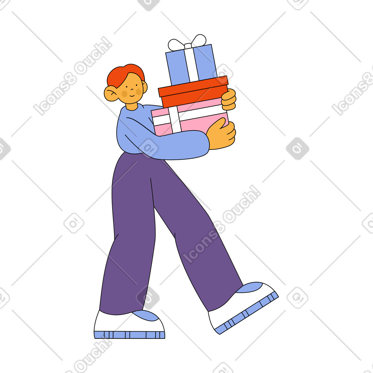 Man carrying a stack of gifts illustration in Bloom style download in PNG, SVG
