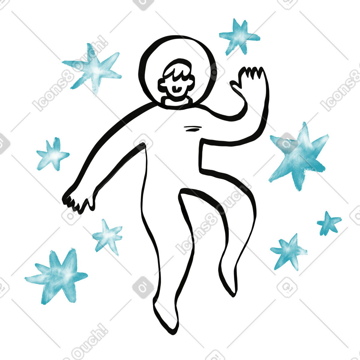 Ilustração de Astronaut floating surrounded by blue stars in outer space em no estilo Watercolor sketch para baixar em PNG, SVG