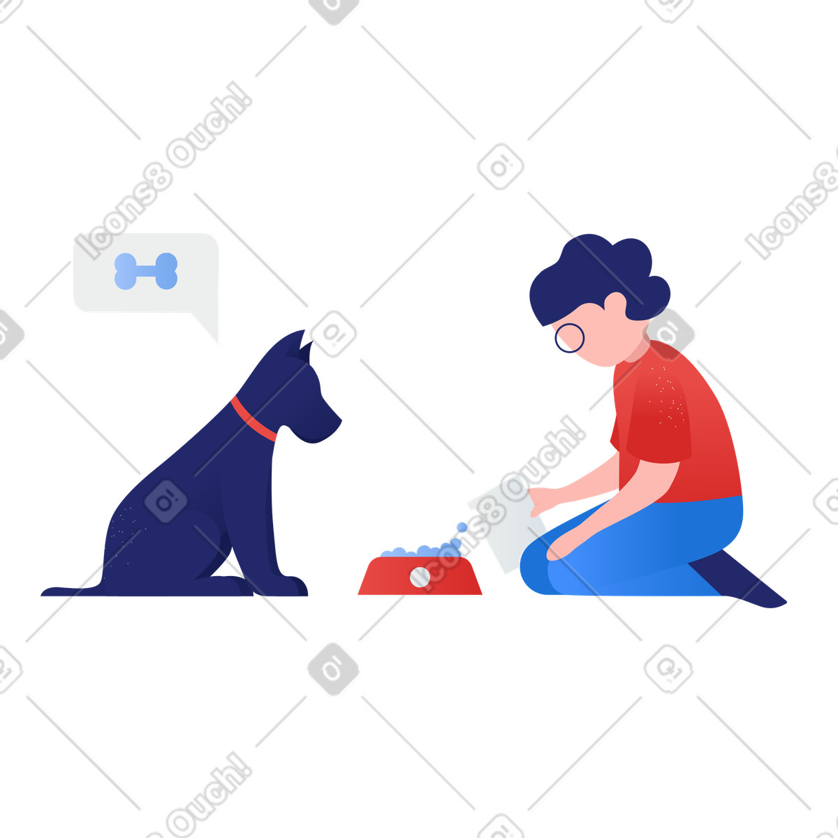 Ilustración Boy giving food to his dog en estilo Clip a descargar en PNG y SVG