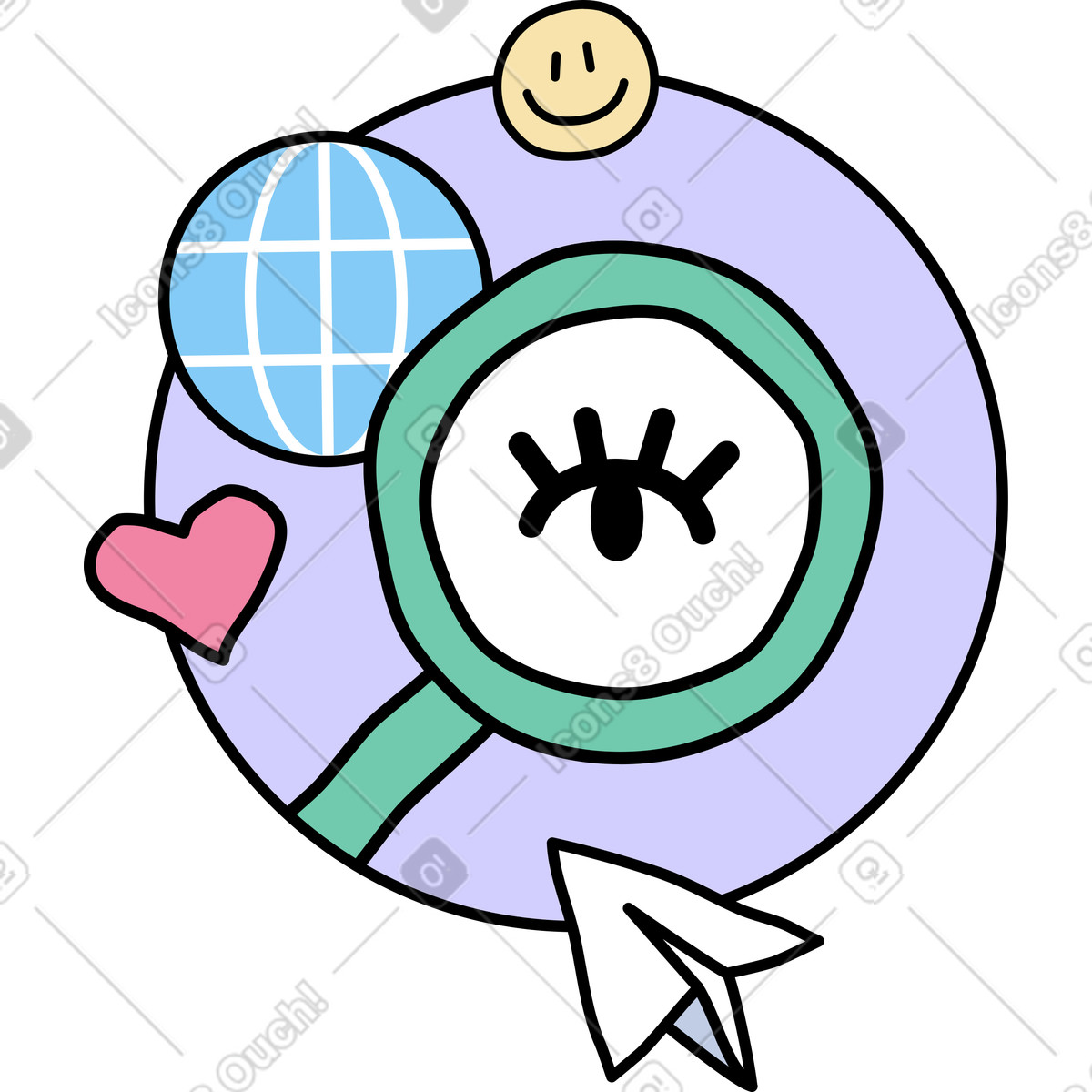 Ilustración Buscando en internet con una lupa estilo Notes a descargar PNG y SVG