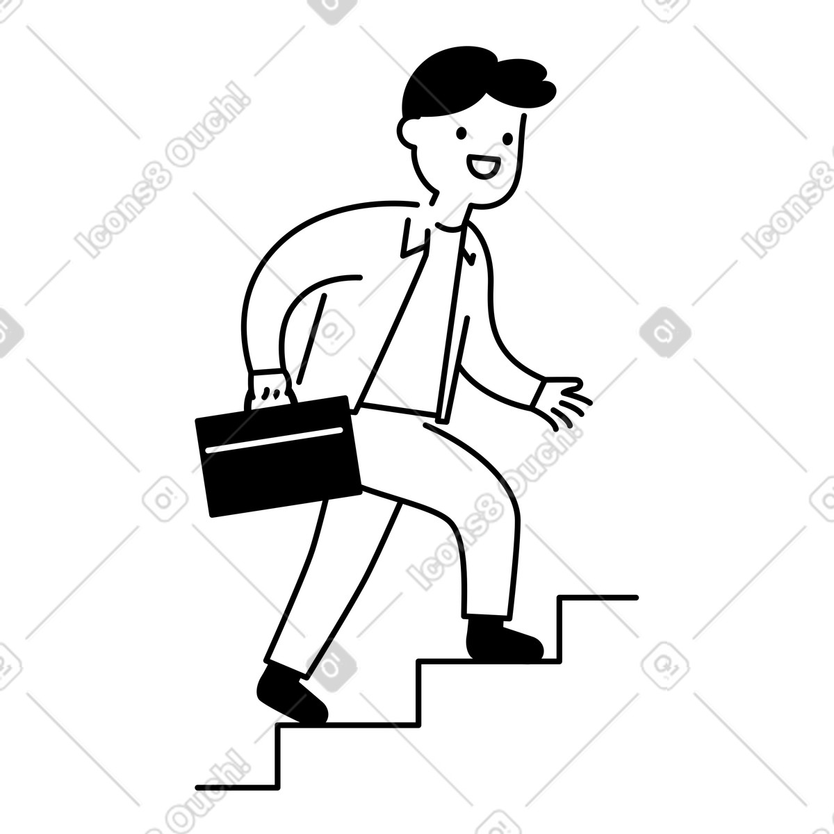Businessman climbing stairs carrying briefcase toward career success goal illustration in Notion Line Art style download in PNG, SVG