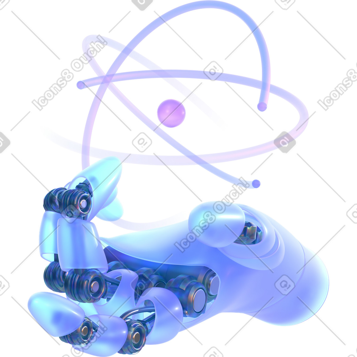 Ai robot hand with science symbol illustration in 3D Glassy style download in PNG, SVG