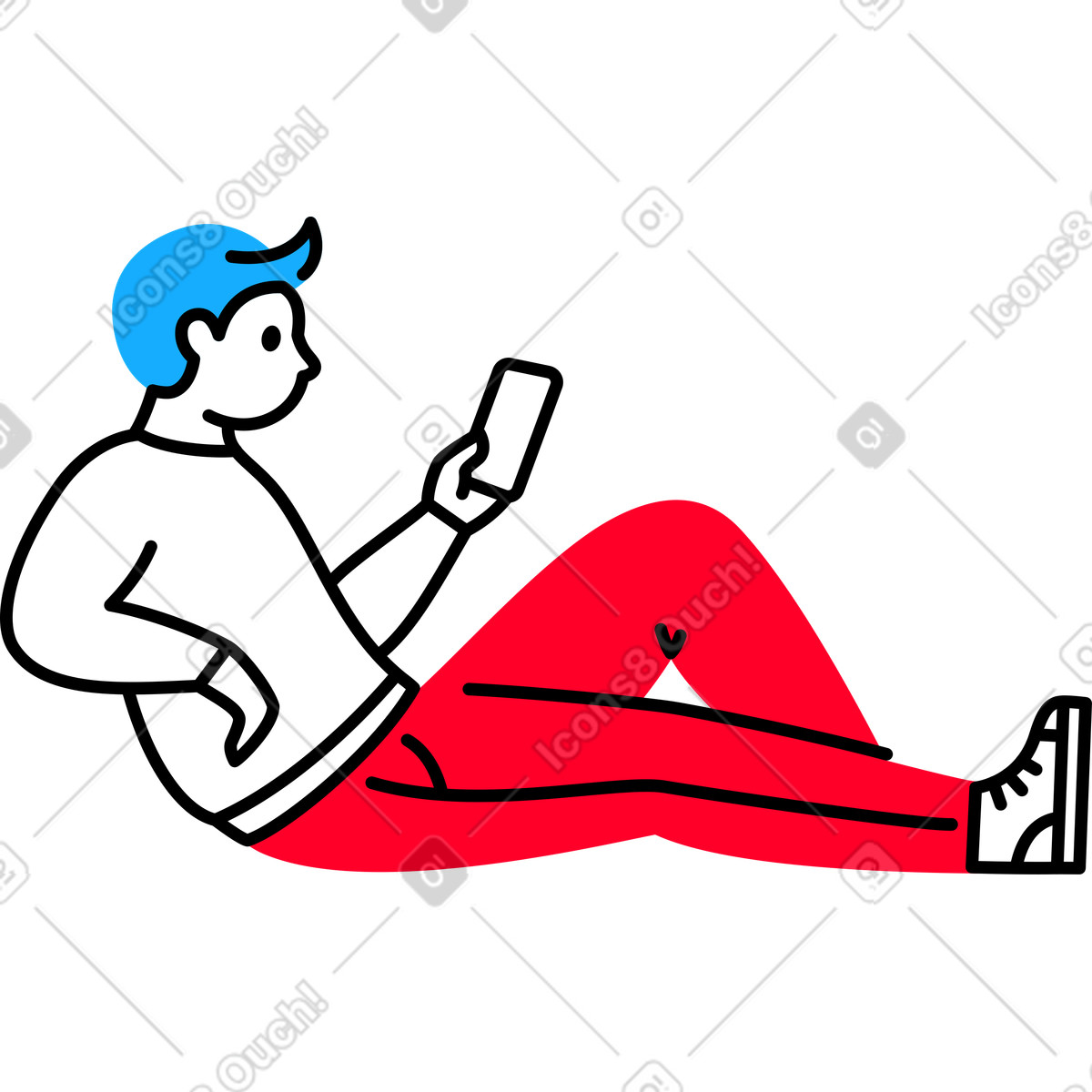 Ilustración Man lying down and holding a phone en estilo Transistor descargar en PNG y SVG