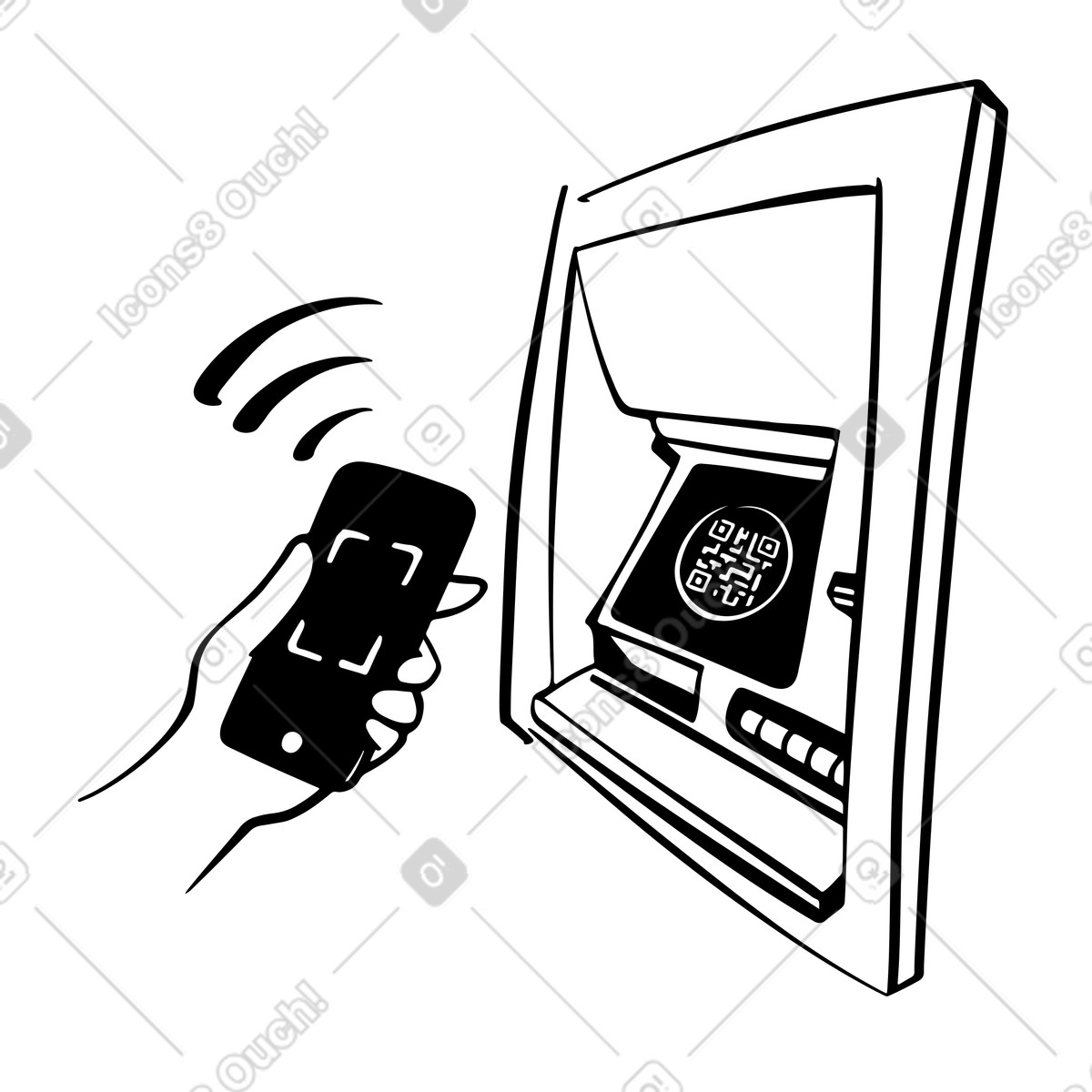 Иллюстрация Сканирование qr-кода на экране банкомата в стиле Line — скачать в форматах PNG, SVG