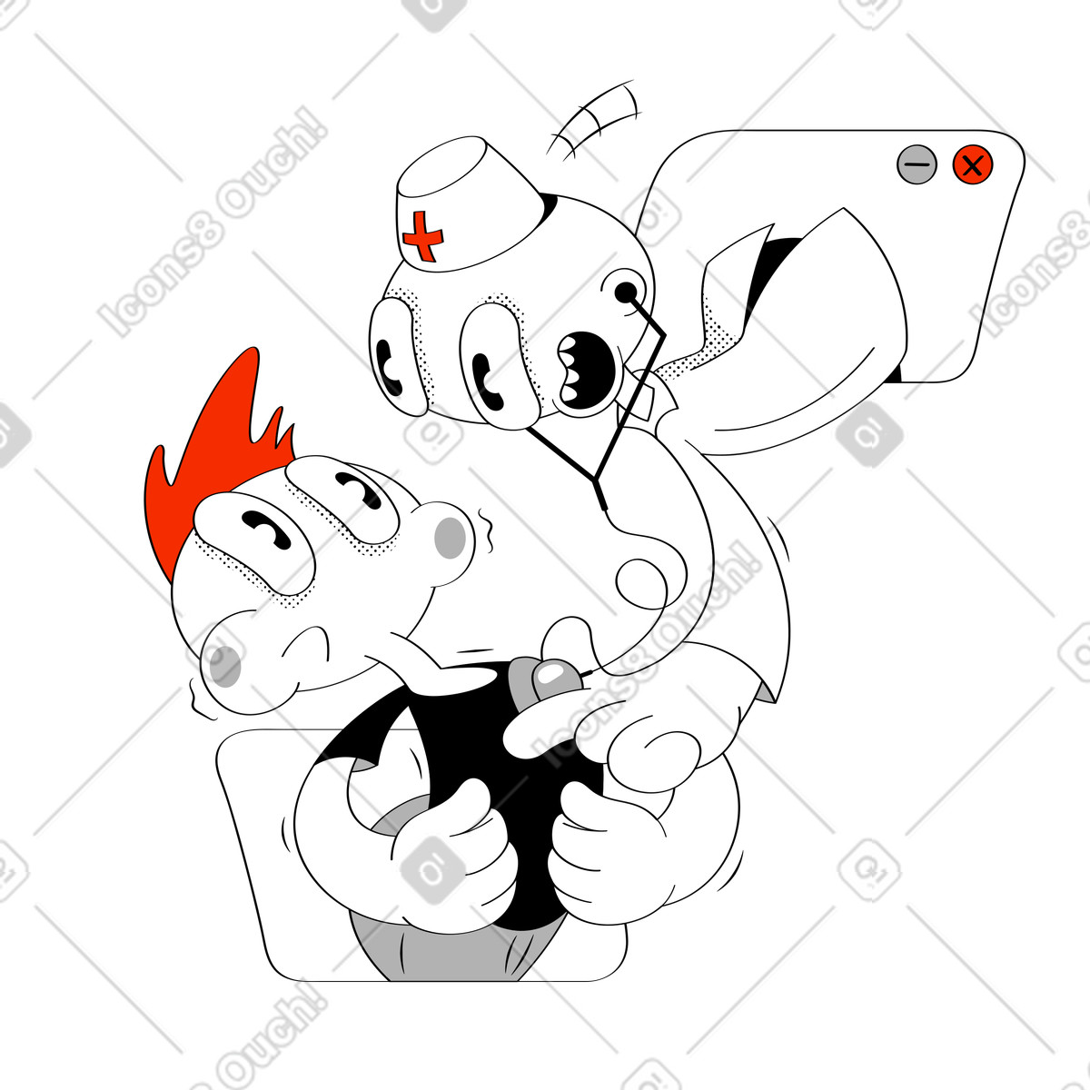 Looney 스타일의 Doctor consulting patient online, Online medical assistance or remote healthcare service 일러스트레이션 PNG, SVG 다운로드