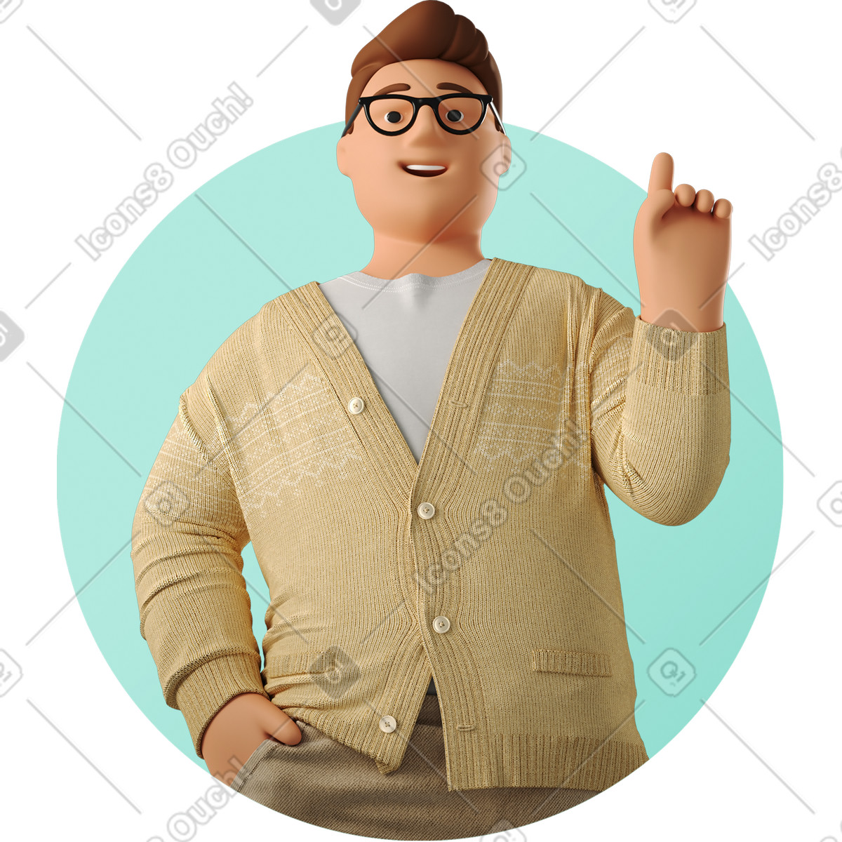 Man with glasses pointing finger up illustration clipart vector graphics