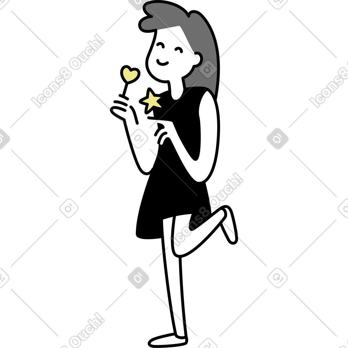 Illustration Femme souriante avec des jouets dans le style Mochi à télécharger aux formats PNG, SVG