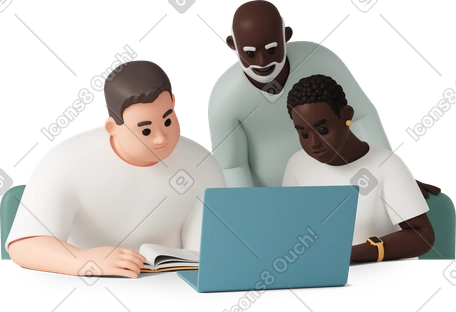 3D professor and students working laptop together PNG, SVG