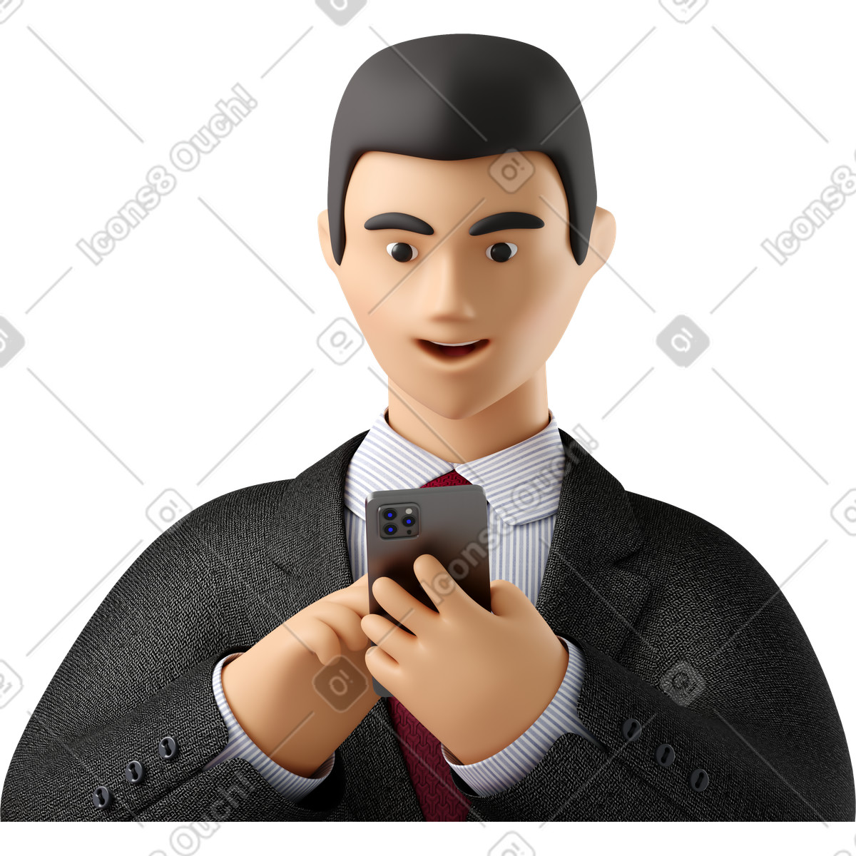 3D Business 스타일의 Close up of businessman in black suit looking at phone 일러스트레이션 PNG, SVG 다운로드