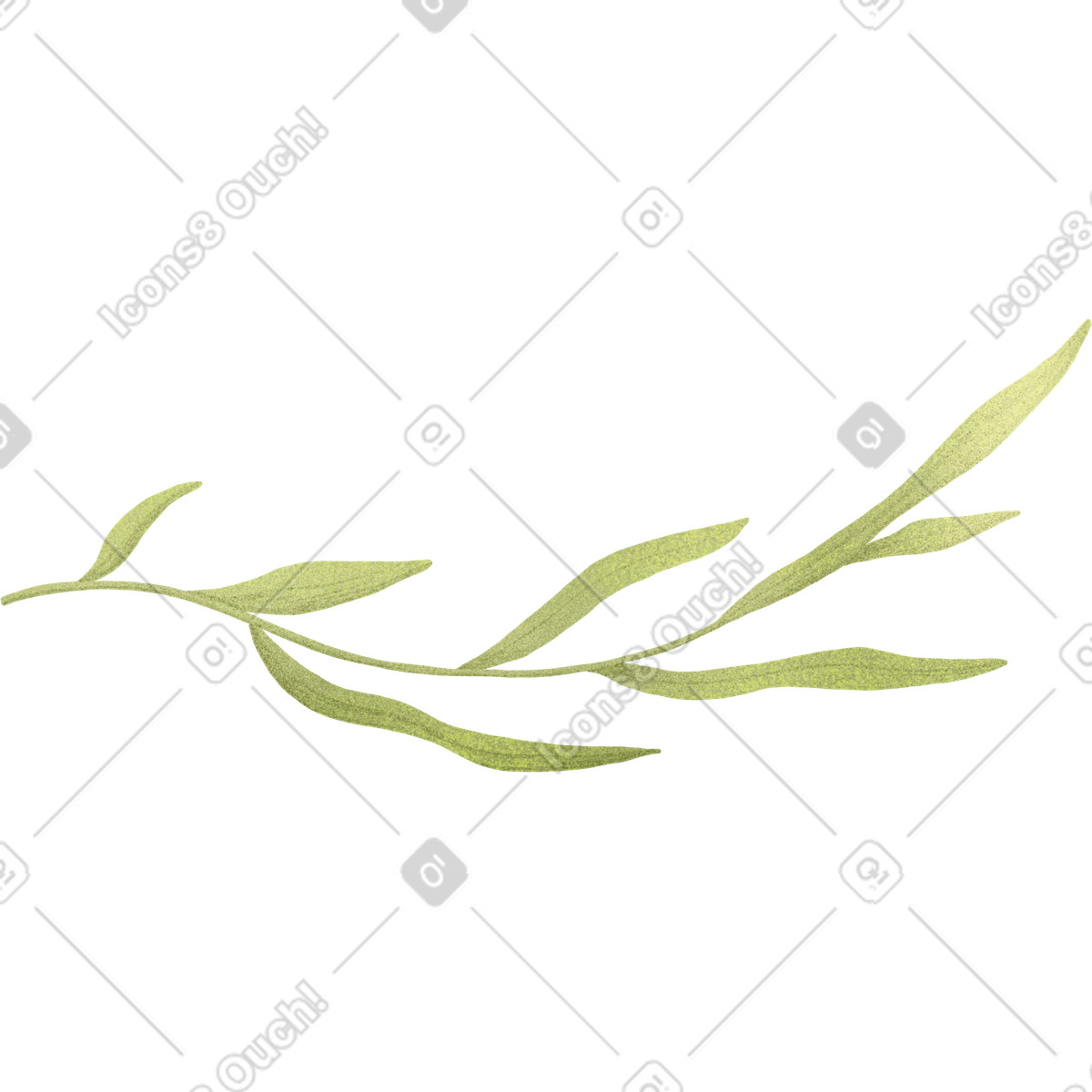 Green curved twig with long leaves illustration in Floral style download in PNG, SVG