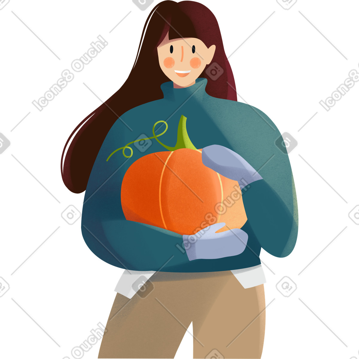 Ilustração de Young woman holding a pumpkin em no estilo Shine para baixar em PNG, SVG