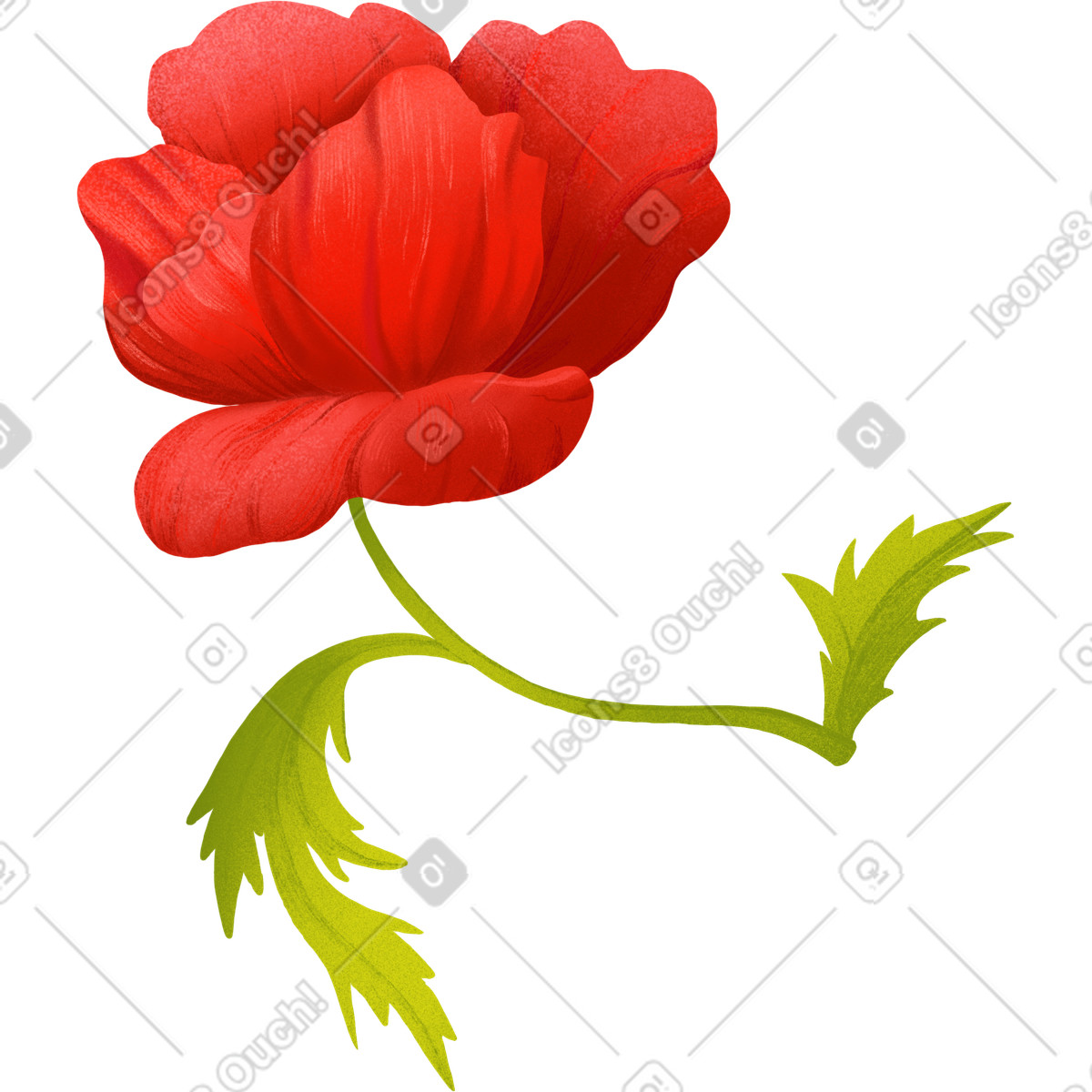 Opened red poppy flower on a stem illustrazione in stile Floral scarica in PNG, SVG
