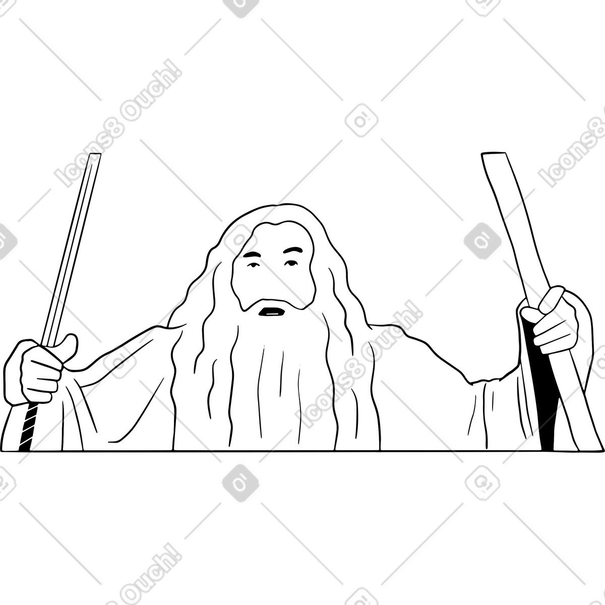 Illustration Vieux sorcier avec épée et bâton dans le style Dudes à télécharger aux formats PNG, SVG