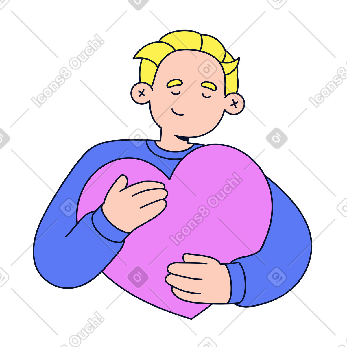 Person holding large heart, Self-care and emotional wellness illustration in Flexy style download in PNG, SVG